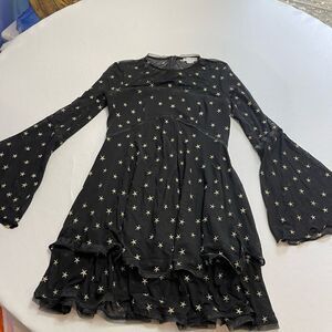 Donna Mizani Black Gold Embroidered Star Dress Size Small